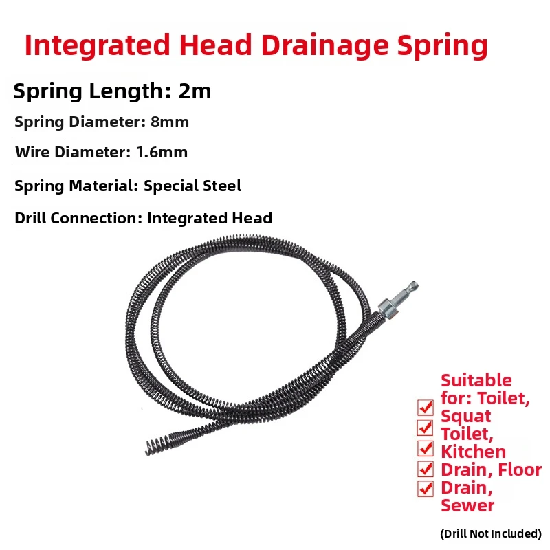Plumbing Drain Snake 8mm Steel Wire Auger for For toilet Sink Bathtub Drain Clearing Works with Standard Electric Drill