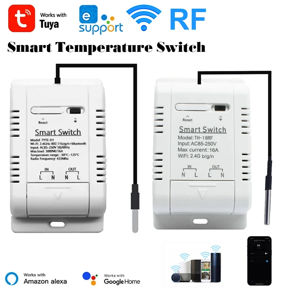 

Tuya / EWELINK WiFi Temperature Switches 16A Smart Thermostat Real-time Energy Comsuptiom Monitoring With RF433 Alexa