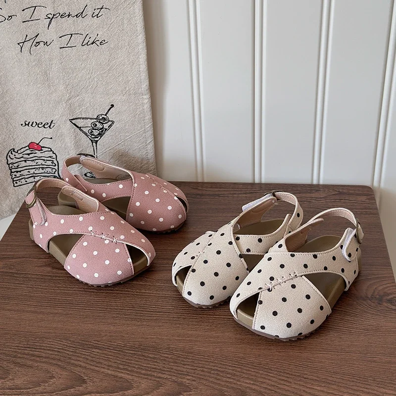 Baby Girl Sandals Polka Dot Summer Princess Shoes Soft Sole Non-Slip Toddler Casual Outdoor Footwear Hook and Loop Strap Fashion