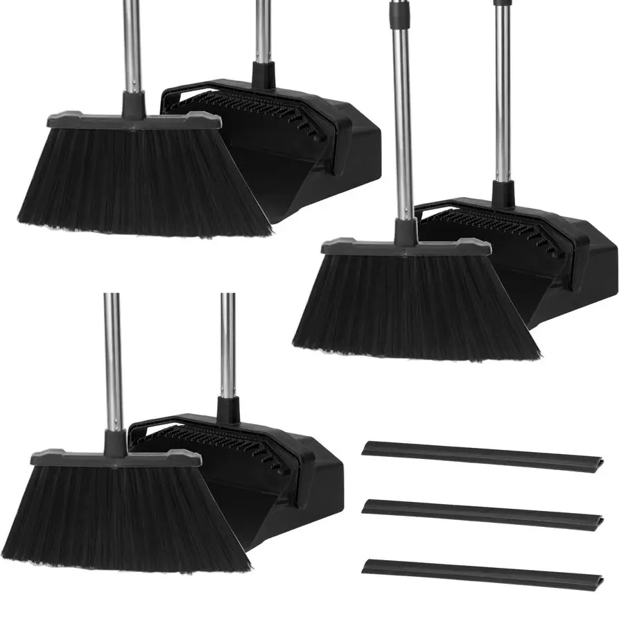 

Upright Broom with Dustpan Combo Set, Commercial Broom and Dustpan Set, Industrial Brooms and Dust Pan with Long Handle for Rest