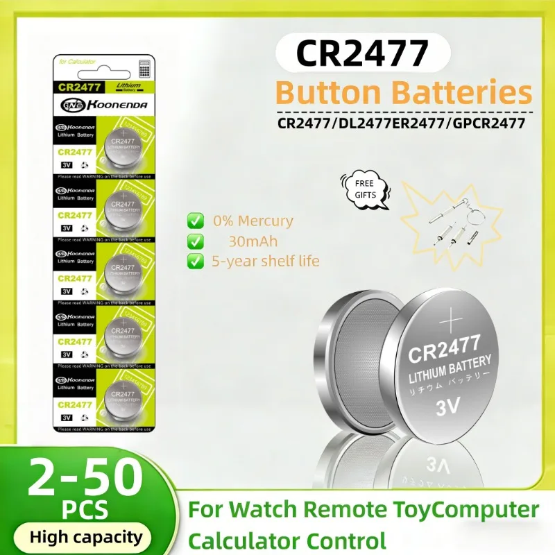 

CR2477 3V Lithium Button Cell Battery for Car Remote, Watch, Key Fob - DL2477 ECR2477 KCR2477 Replacement, 2-50PCS