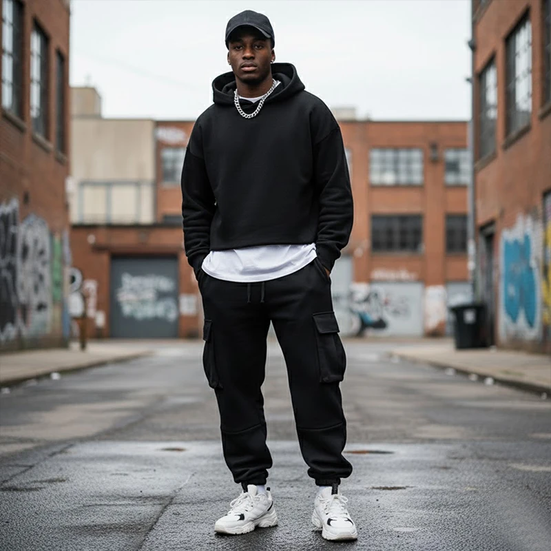 

Vintage High Street Solid Color Fashion Pullover Y2K Men's Rock Pocket Casual Sweatpants Winter Hoodie Retro Harajuku Sweatshirt