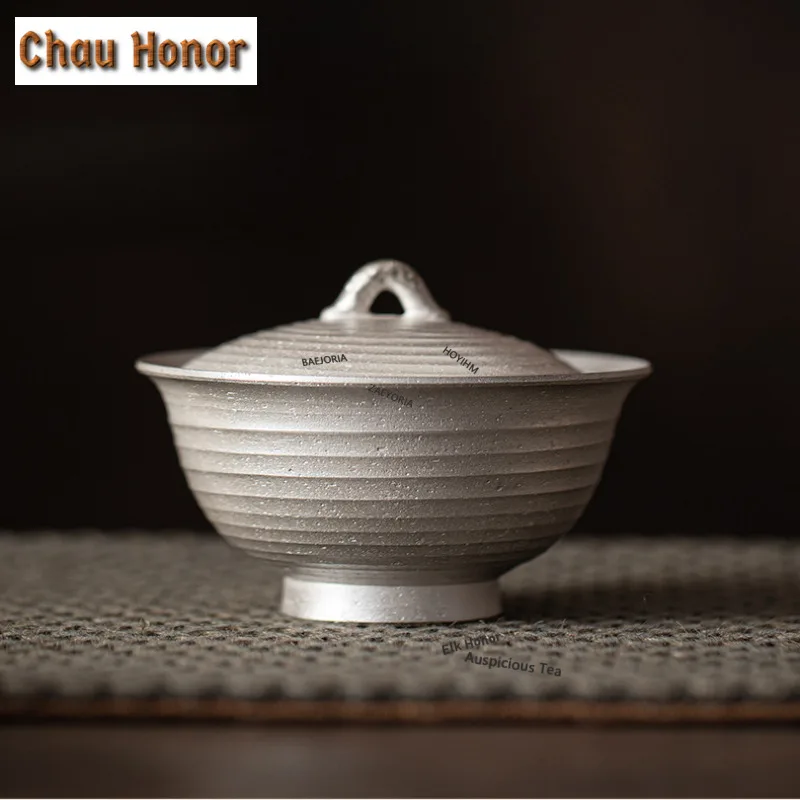 ZAEYORIA 80ml Handmade Silver-plated High-footed Gaiwan Small Tea Tureen Tea Bowl With Lid Kit Tea Maker Cover Bowl Tea Ceremony