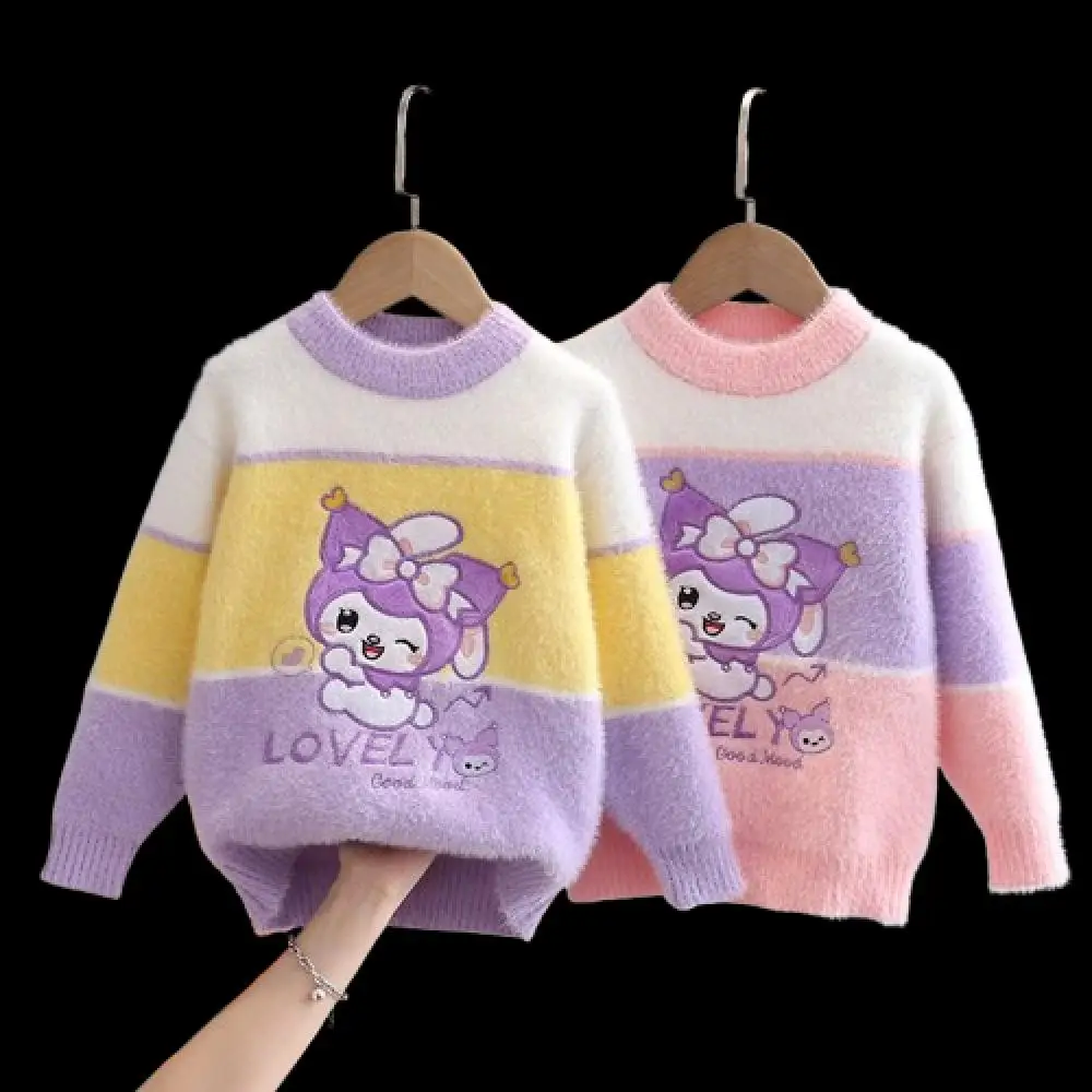 Kuromi الفتيات محبوك سترة جولة الرقبة أسفل الترفيه قمم Kawaii نمط جديد الخريف الشتاء الكرتون الأطفال السترة #6