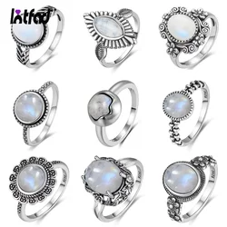 Vintage 925 Silver Ring Natural Moonstone Denier Type Horse Eye Design for Women Men Exquisite Packing Gift Valentine's day