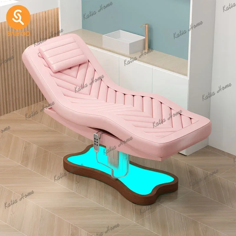 LSPink Electric Massage Bed With 3 Motors LED Base And Synthetic Leather For Beauty Salon Spa Therapy