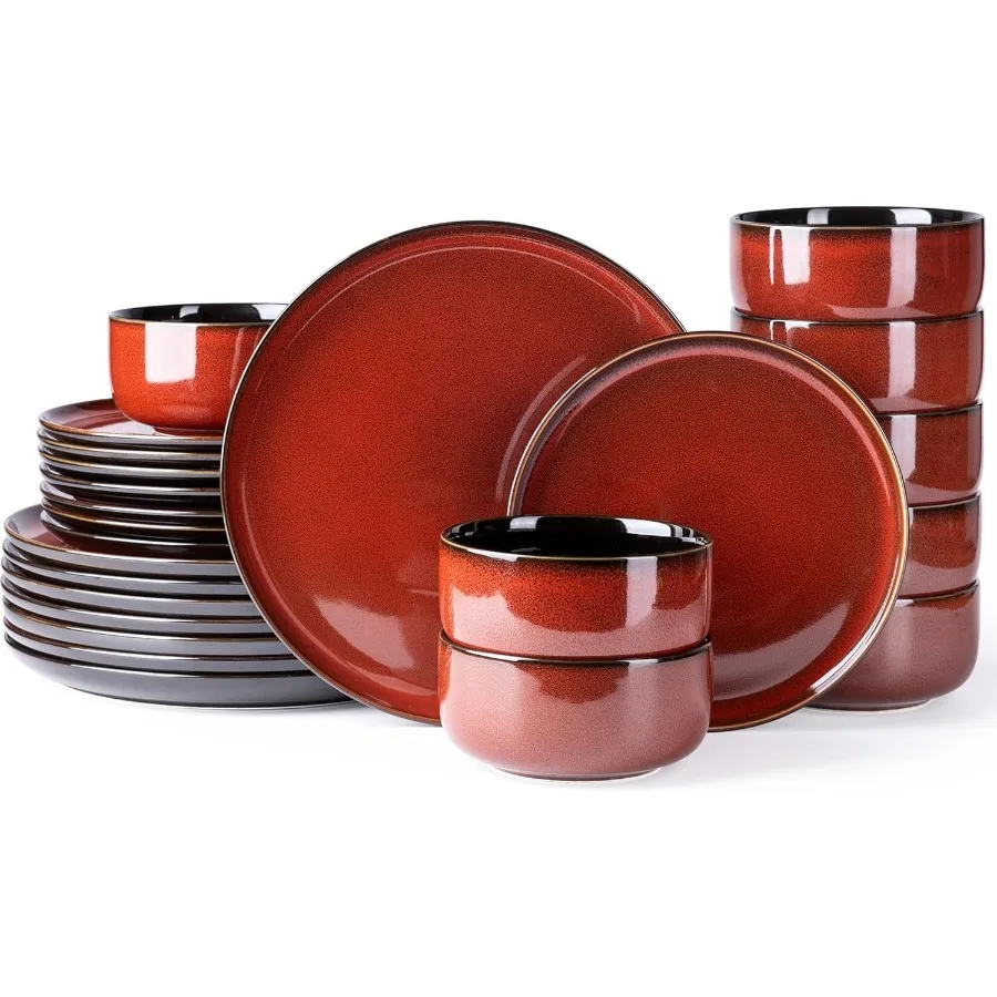 

Наборы керамической посуды ручной работы на 8, включая тарелки и миски с отделкой из реактивной глазури, устойчивые к сколам и трещинам су