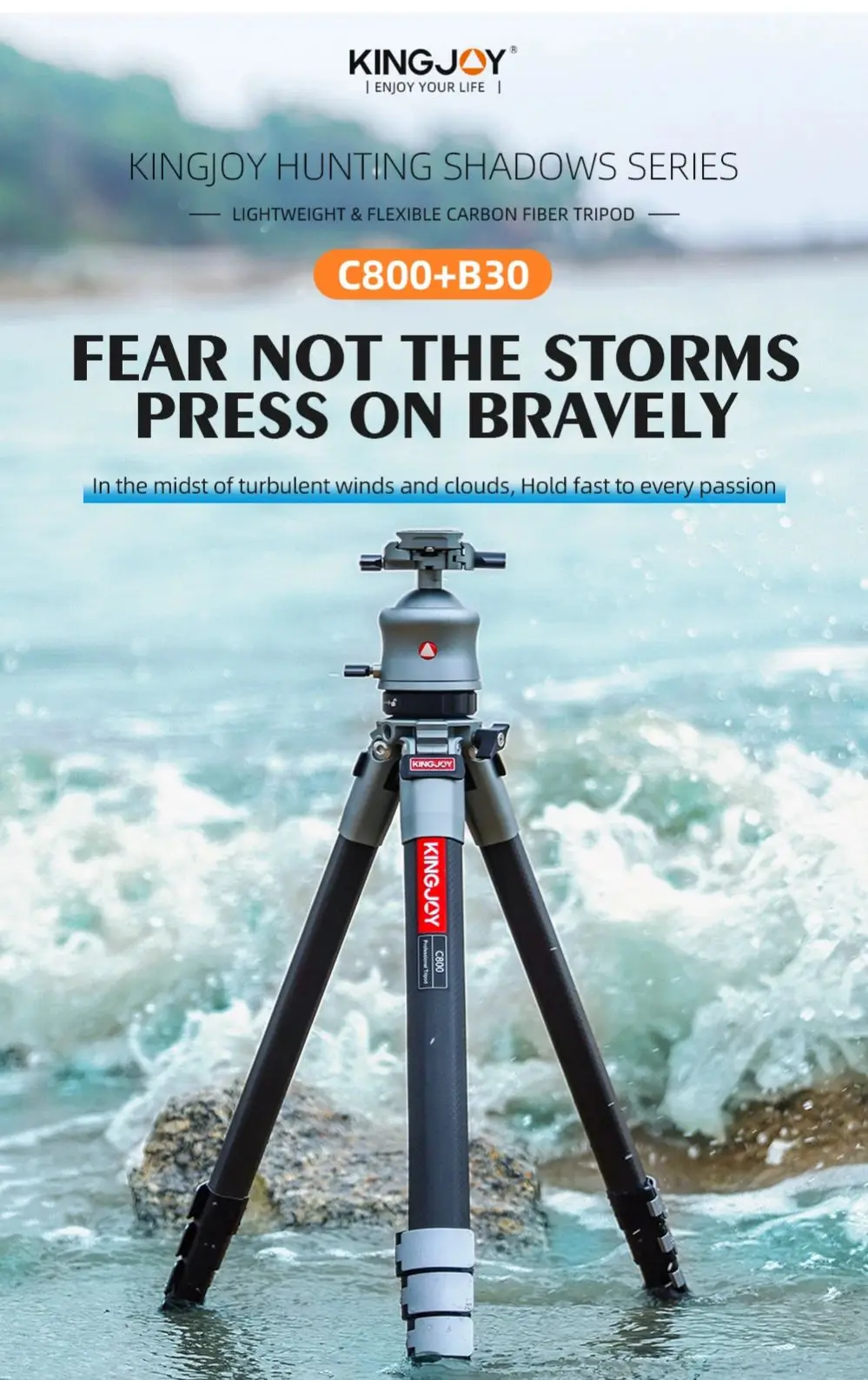 

KINGJOY 68" / 172cm Carbon Fibre Tripod With 360° Ball Head Max Load 12kg For Professional / DSLR Camera Phone LED Light Flash