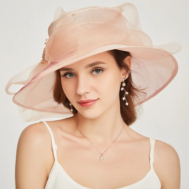 Fashion personality organza flat cap exquisite elegant British style banquet top hat women\'s travel sunscreen visor hat