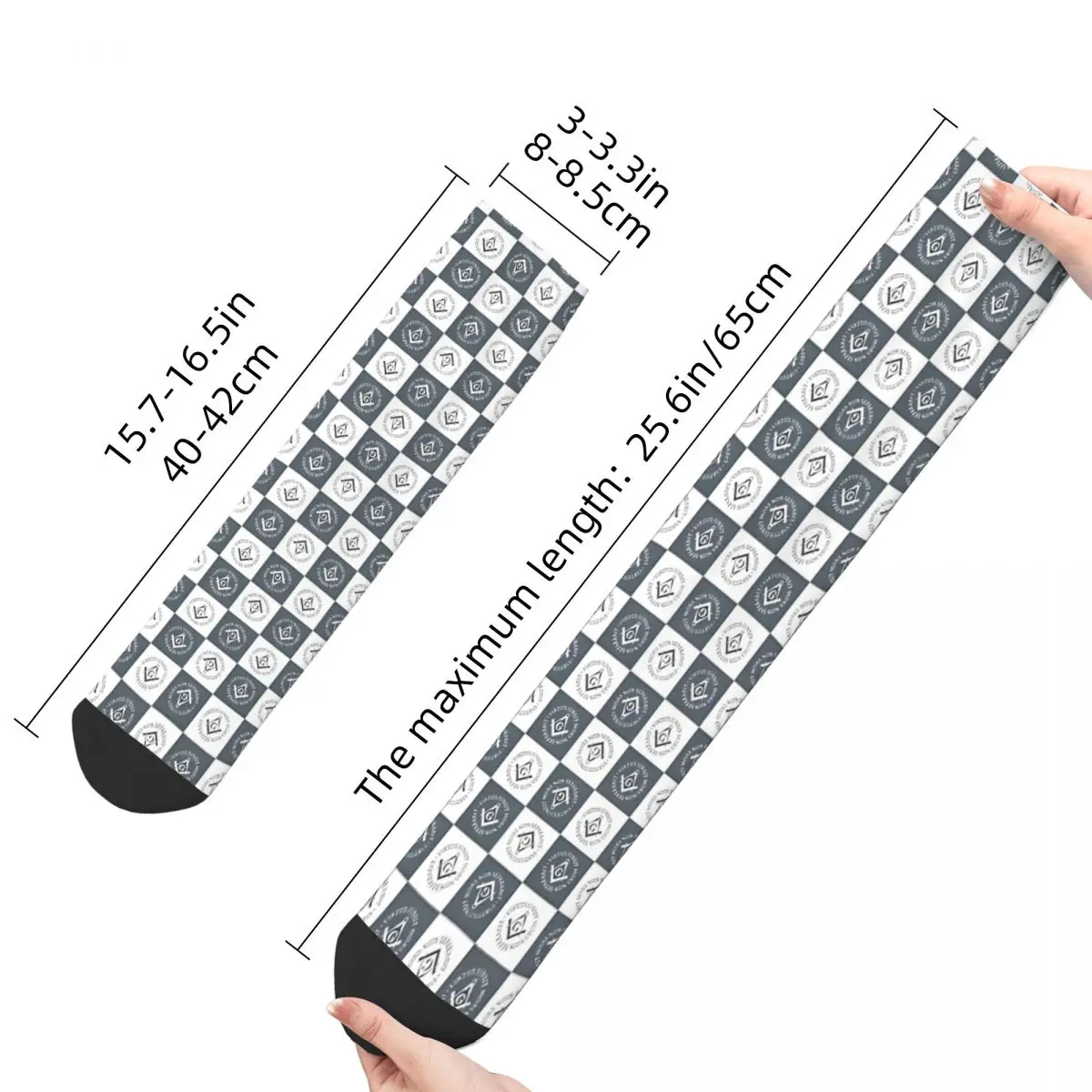 Funny Happy Sock for Men Sign Grey Vintage Freemason Breathable Pattern Printed Crew Sock Casual Gift