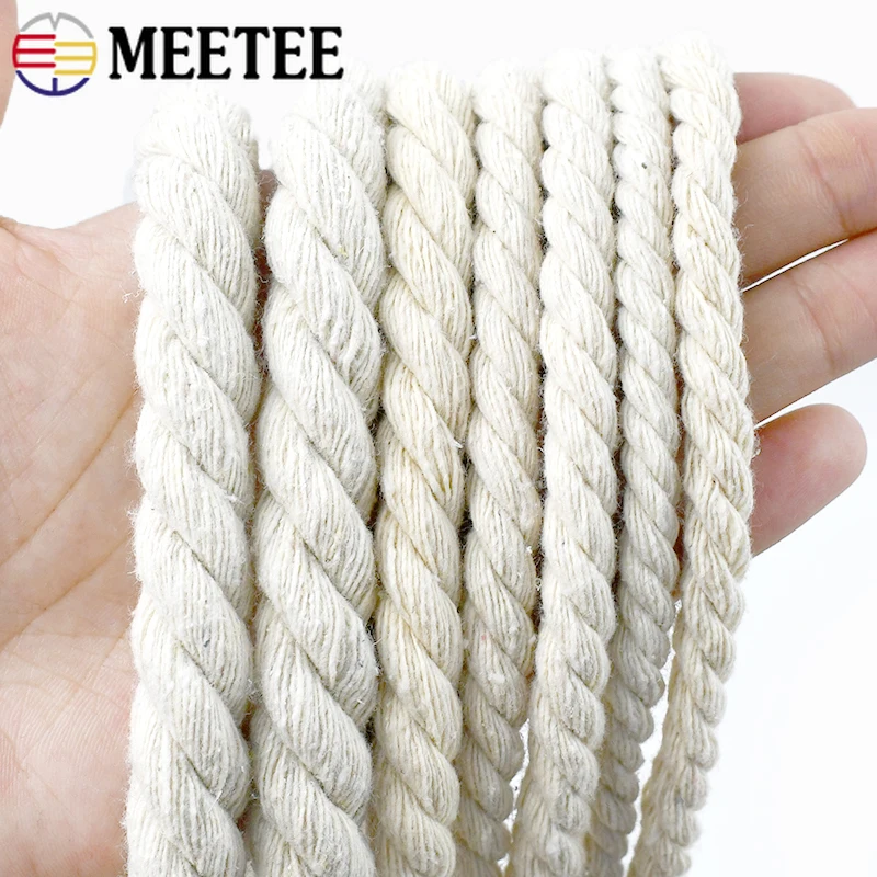 

5/10M 5-20mm Beige Cotton Rope 3 Shares Twisted Ropes Decorative String Sewing Bag Clothes Braid Macrame Cord Home Textile Lace
