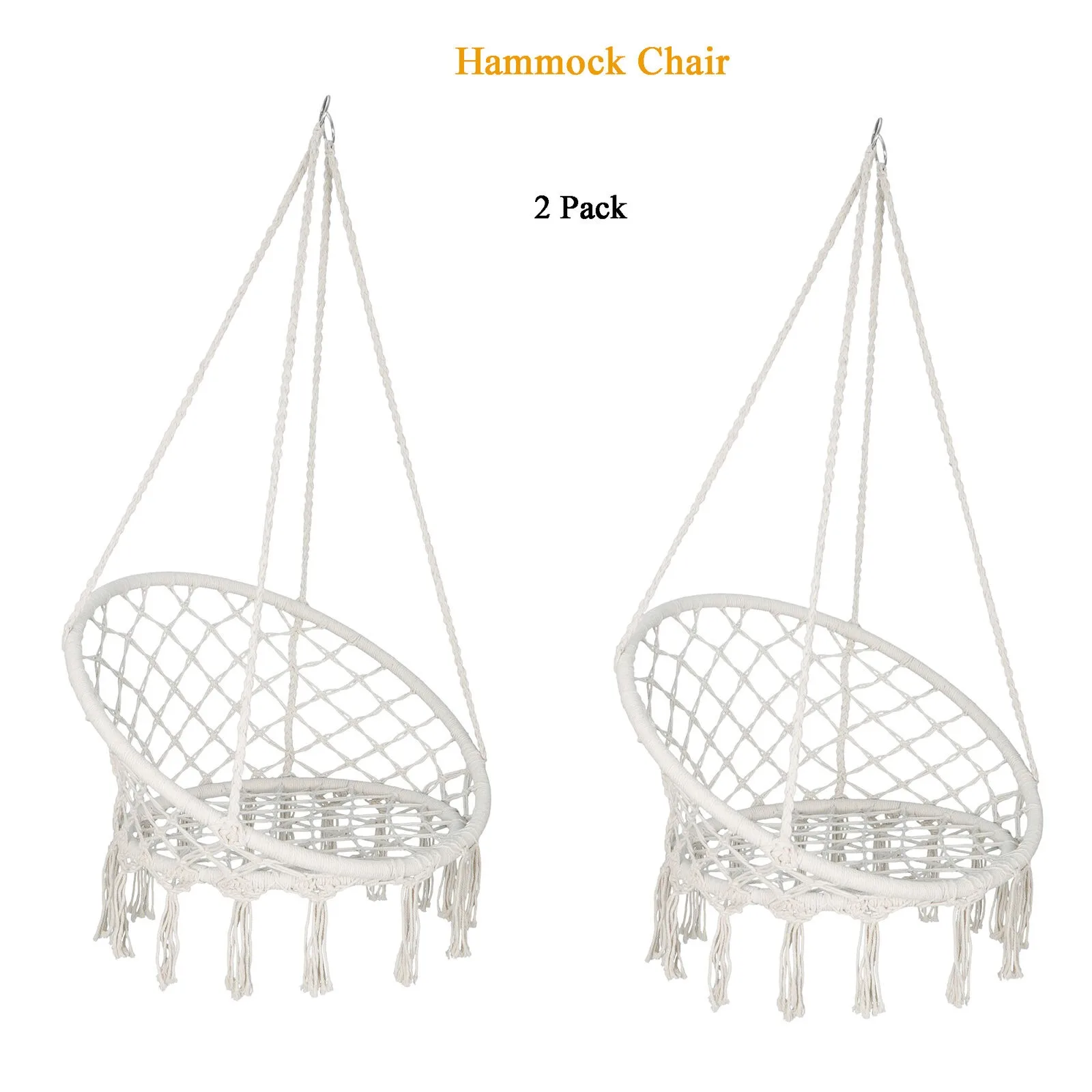 

US 2PCS Hammock Chair Macrame Hanging Chair Swing Chair Max 330Lbs w/Tassels Beige