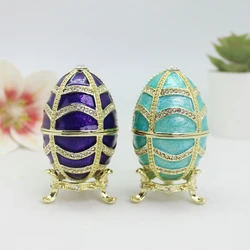 ShinnyGifts Easter Eggs Jewelry Box Enameled Faberge Egg Style Decorative Hinged Trinket Storage Box Unique Egg Gift for Family