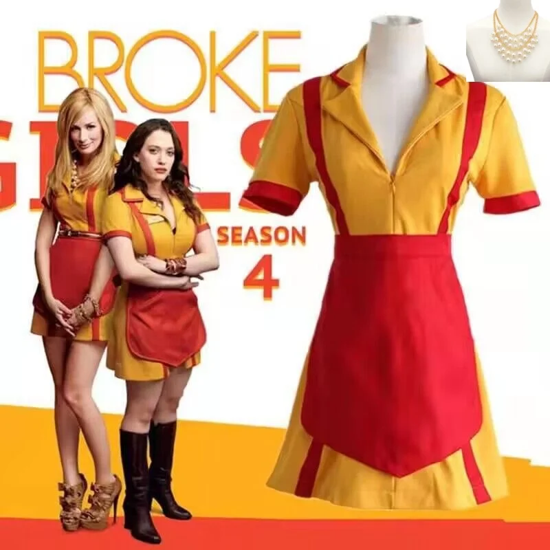 

2 Broke Girls Dresses Cosplay Costume Sexy Dress Halloween Party Women Performance Halloween Best Friend Spice Girl Max Necklace