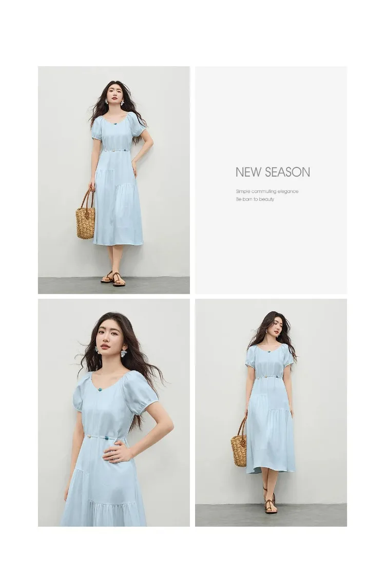 SENTUBILA Damen A-Linien-Kleid, weiß, V-Ausschnitt, asymmetrischer Schnitt, farblich abgesetzte Details, mit Perlen verziert, mit Bändern, kurze Puffärmel, Kleid 162LO5948 – Detail 27