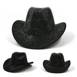 2024 Rhinestone Cowboy Hats for Men and Women Red Matching Black Diamond Fedoras Stage Banquet Cap wholesale