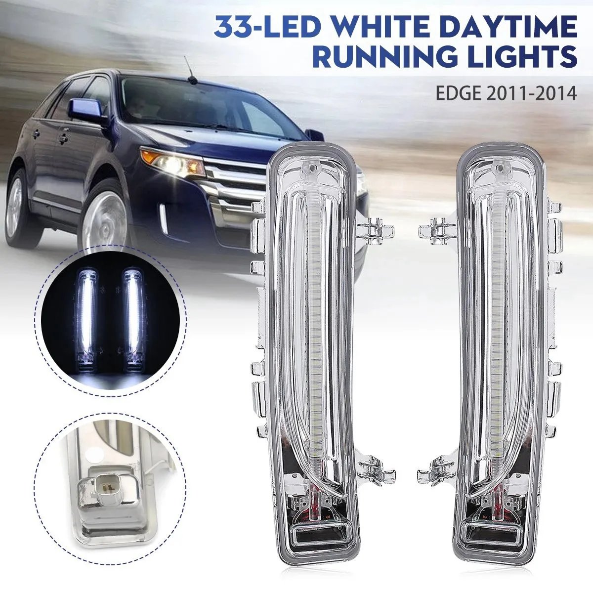 1 Pair Front LED Fog Light Daytime Running Lamp for Ford Edge 2011-2014