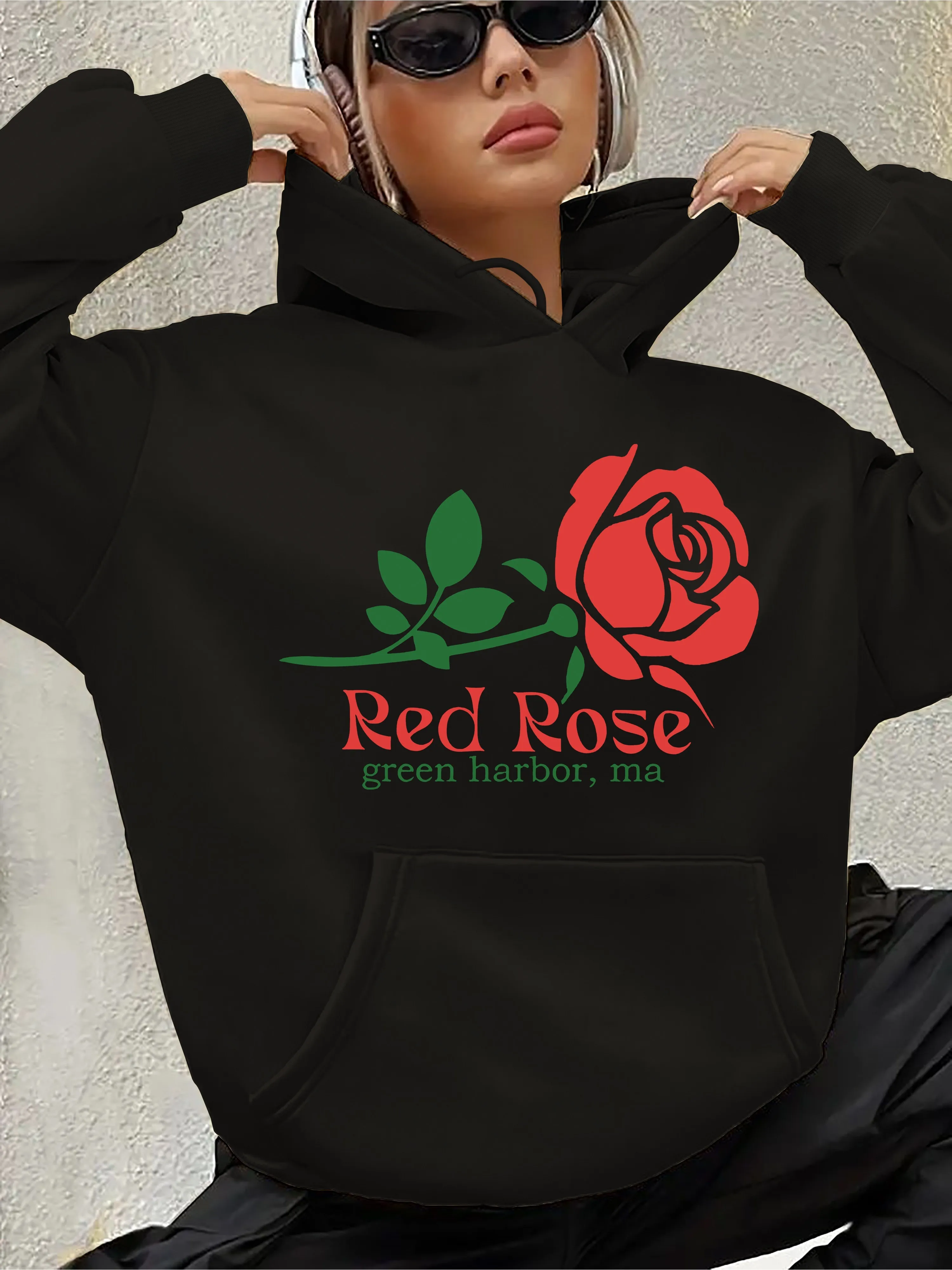 

Rose Graphic Printing Autumn and Winter Pure Cotton Men's and Women's Hoodies Casual Outdoor Street Sports Loose Training Brand