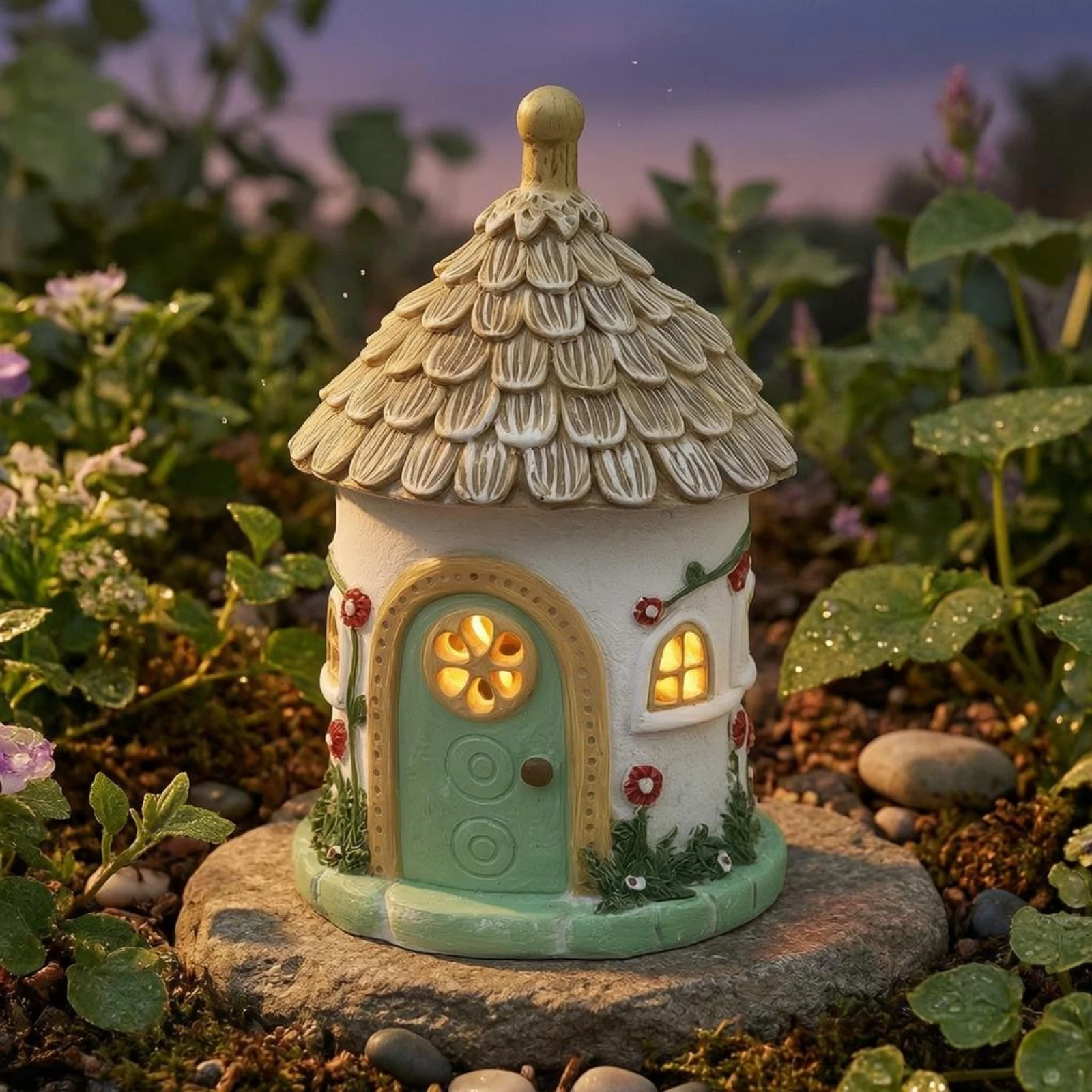 Thatched Roof Cottage Detailed Solar House Light Cottage Ornament Mini Micro Landscape House Artisanal Appearance Look