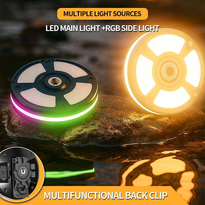 Luz de Camping al aire libre impermeable recargable portátil con gancho de Clip imán ambiente RGB multifuncional para acampar