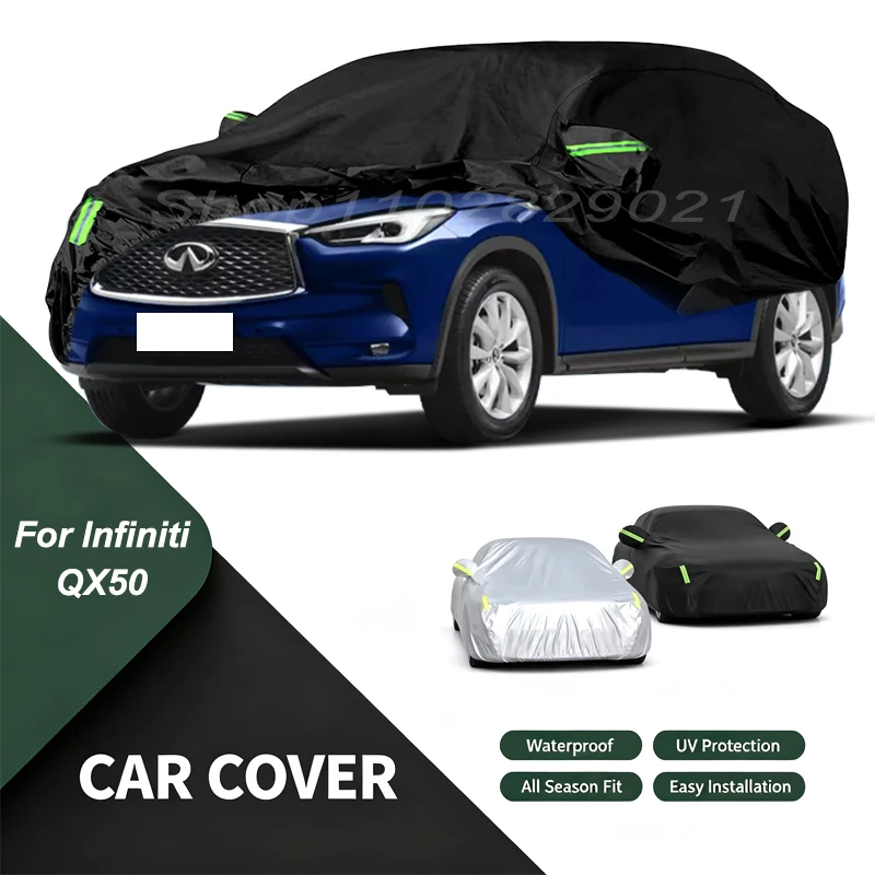 Housse de voiture complète pour Infiniti QX50, résistante aux intempéries, à la neige, au soleil, aux UV et à la poussière, avec bandes réfléchissantes et sangles anti-vent.