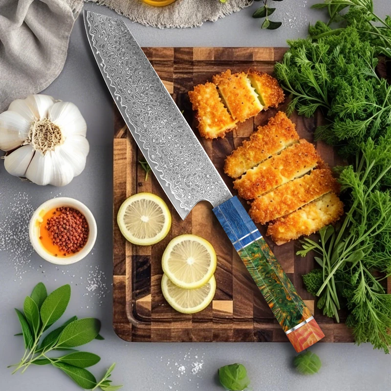 8 Inch Chef Knife 67 Layers VG10 Damascus Steel Kitchen Knives Stabilized Colored Wood Handle Professional Japanese Kiritsuke Kn