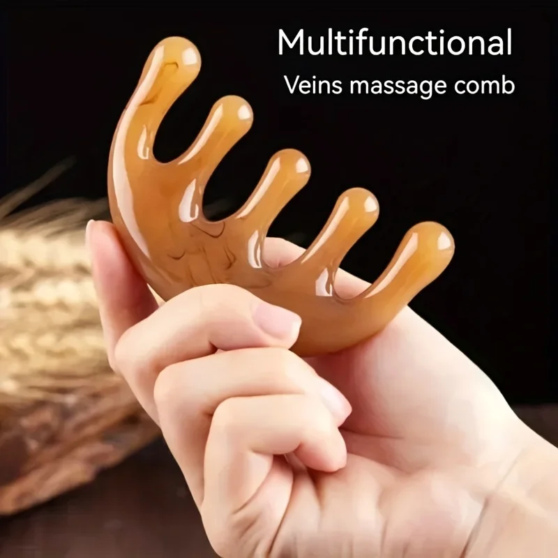 كبير الأسنان رئيس نقطة الوخز الأخضر 5-الأسنان ميريديان تدليك الدم مشط الراتنج كبير الأسنان رئيس جهاز تدليك 5-Paw نصف دائري Shap مشط