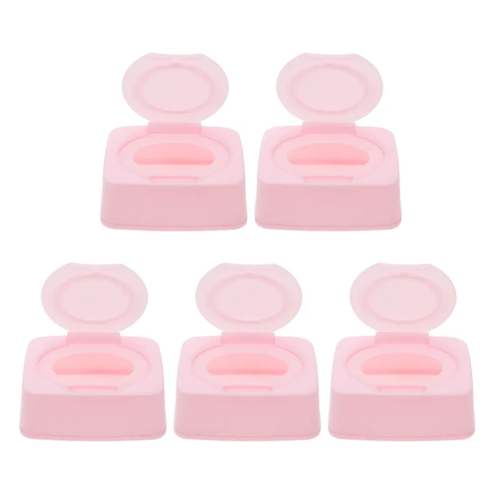 

5pcs Children's Wipe Storage Box Dustproof Travel Pink Plastic Container Baby Wipes Makeup Cotton Pads Organizer