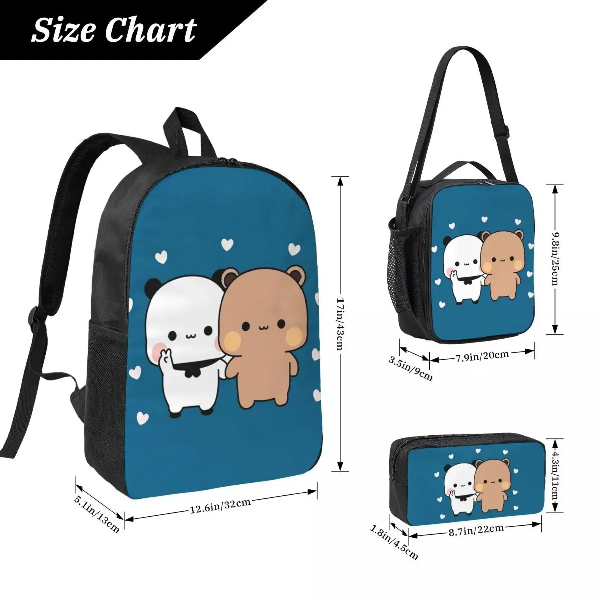 Peach And Goma Bubu Dudu Balloon Backpack Boys Girls BookBag School Bag Laptop Shoulder Bags 3ps Insulated Lunch Bag Pencil Case