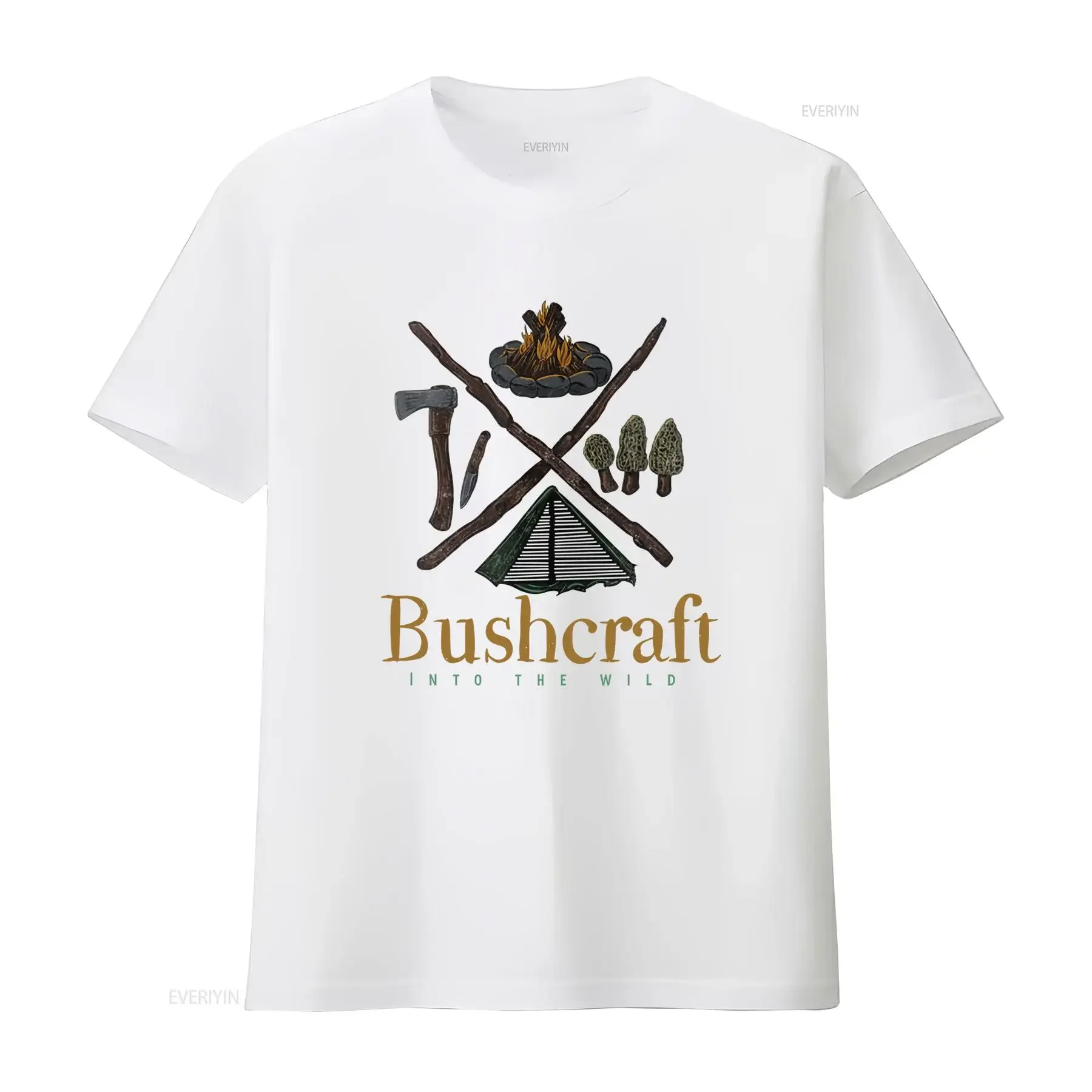 Vintage Bushcraft Into The Wild Campfire Axe Camping Print Casual T Shirt vintage Washed Stylish Slightly Soft streetwear - view 4