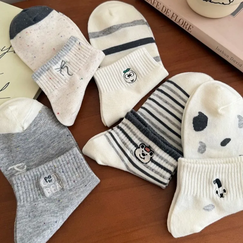 5 paar zomer herfst nieuwe dames laag uitgesneden katoenen sokken gestreept Koreaanse stijl grijs schattig enkelsokken hoge kwaliteit meisje schoolsokken