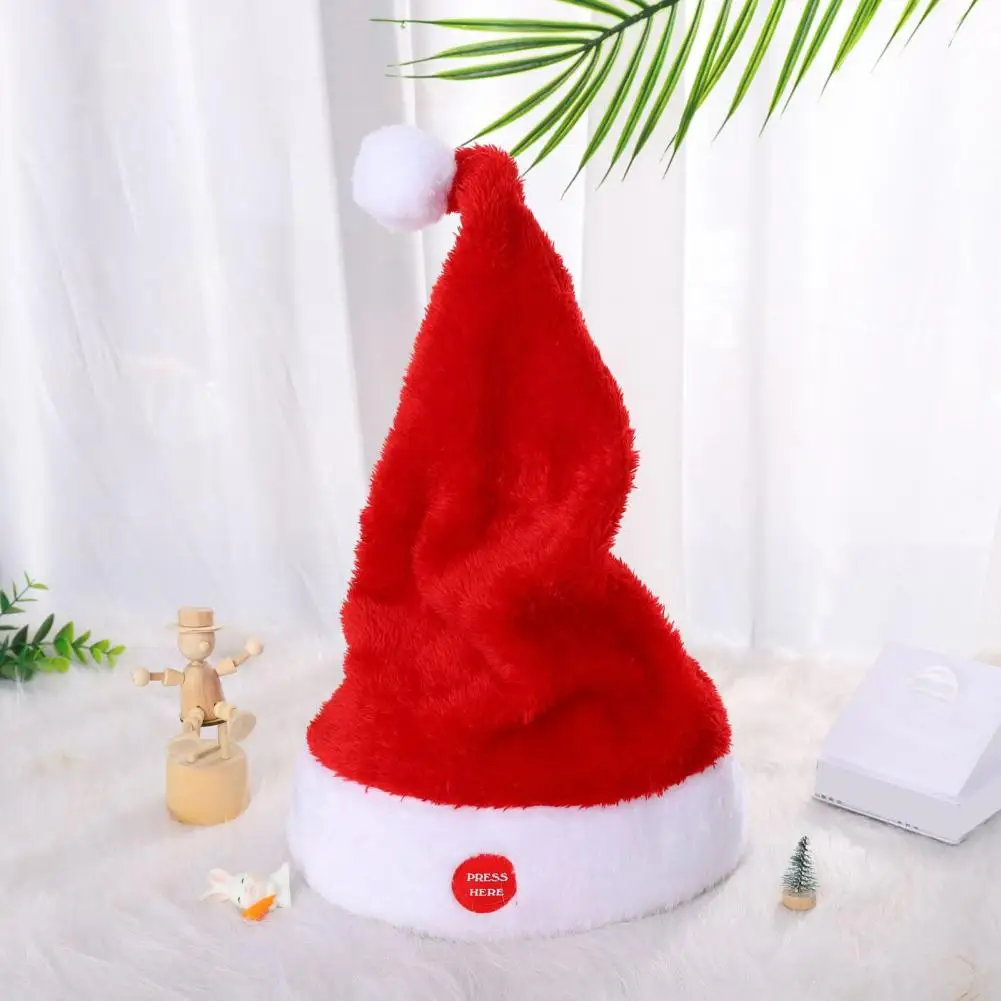 Santa Hat Decoration Festive Battery Operated Singing Santa Hat with Swinging Plush Claus Decoration Holiday Gift for Christmas