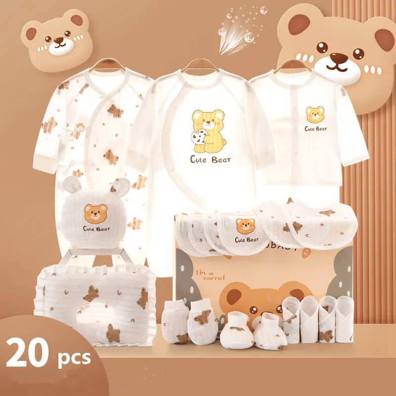 25/23/20 pieces/lot Newborn Baby Clothes Sets For Girls Boys 100% Cotton Infant Summer Clothes Outfits Baby Rompers Hat Bibs