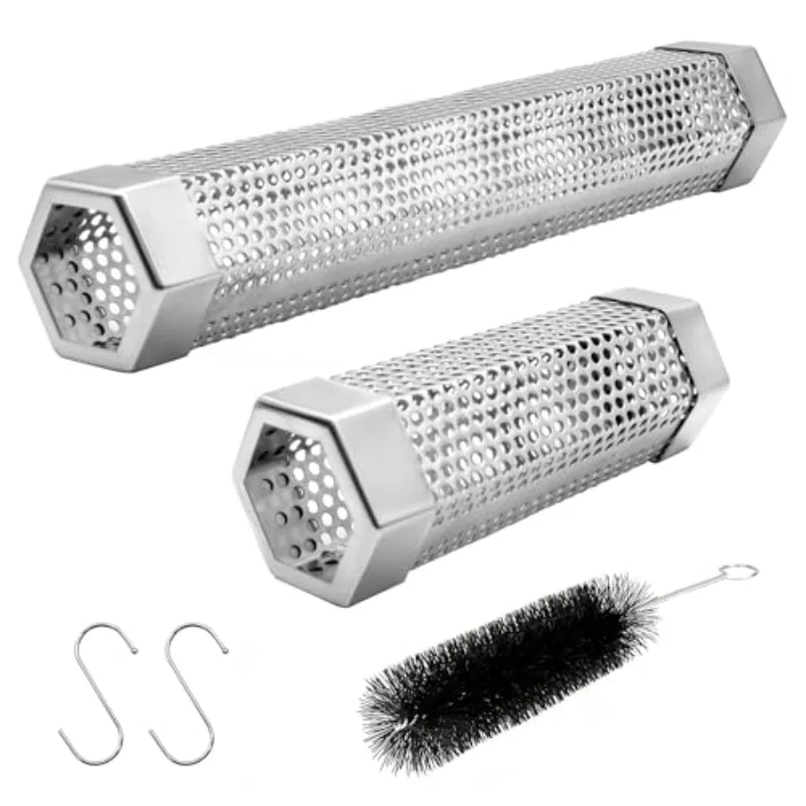 

Pellet Smoker Tube Set, 6" and 12" Stainless Steel BBQ Wood Smoker Tube with Brush and 2 Hooks for 2.5hrs/5hrs of Billowing Col
