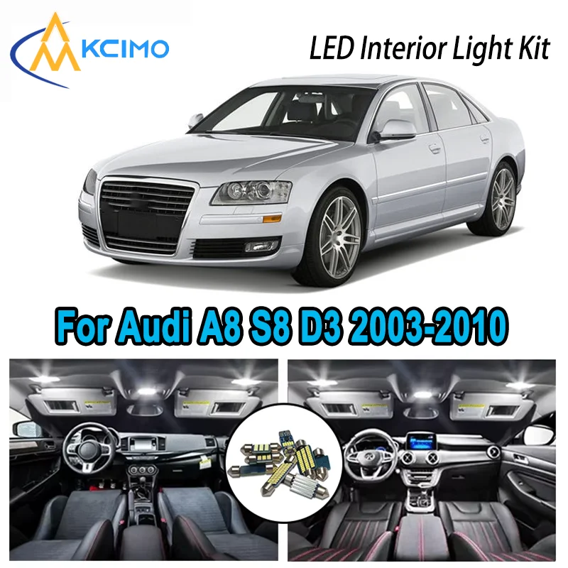 

Premium Bright LED Interior Light Kit for Audi A8 S8 D3 2003-2010 2004 2005 2006 Dome Map Trunk Car Lamps with Canbus No Error