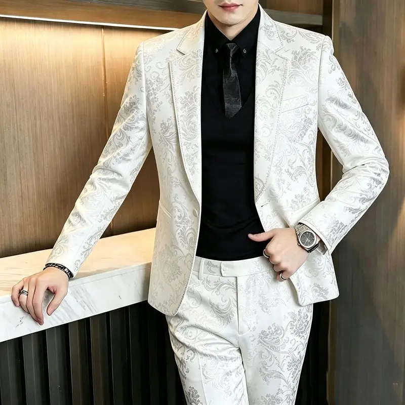 Herrenanzüge, modische Anzüge für Hochzeiten, lässige Slim-Fit-Anzüge, Friseuranzüge, Herrenanzüge im koreanischen Stil, Anzüge für Bankette, Business-Anzüge, Goldprägung, Anzüge – Detail 6
