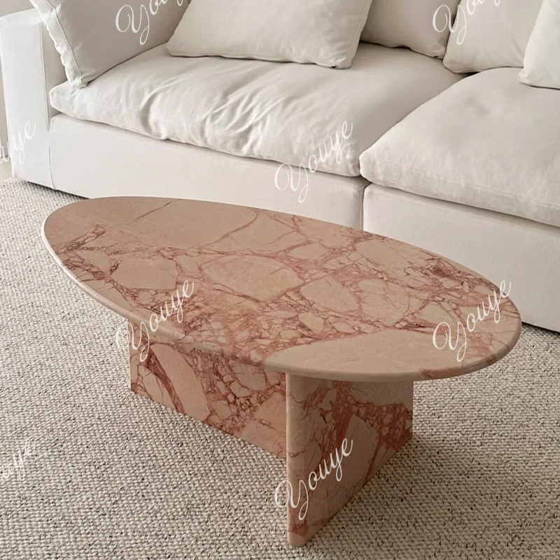 Mesa de centro de gota de agua en polvo de mármol natural Dashi, sala de estar, hogar, pequeño apartamento, mesa de centro redonda creativa