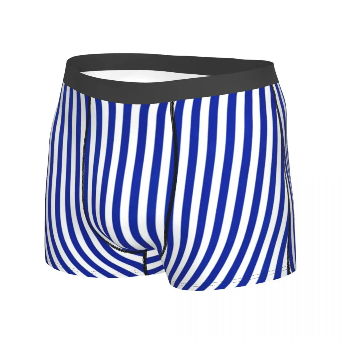 Nautical Blue And White Underwear Vertical Stripes 3D Pouch Trenky Trunk Printing Boxer Brief Cute Men Panties Big Size 2XL