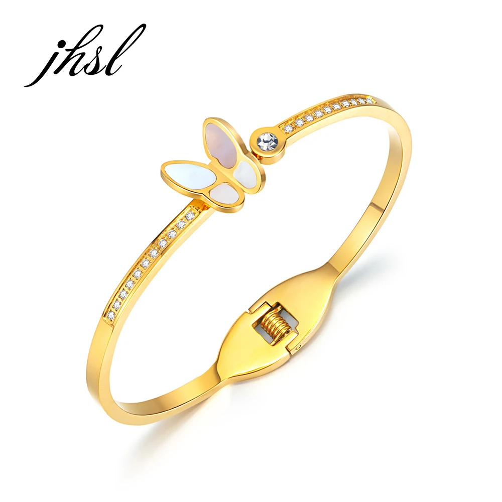 

JHSL Women Statement Butterfly Bracelets Bangles Stainless Steel Gold Color Mother's Day Birthday Gift Fashion Jewelry