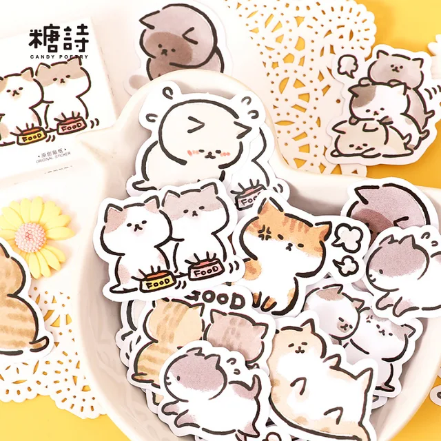45 Pcs Kawaii Cat Stickers Set Aesthetic Cute Stationery Ideal for Laptop Journal Planner Scrapbook Cat Lovers Decor 3