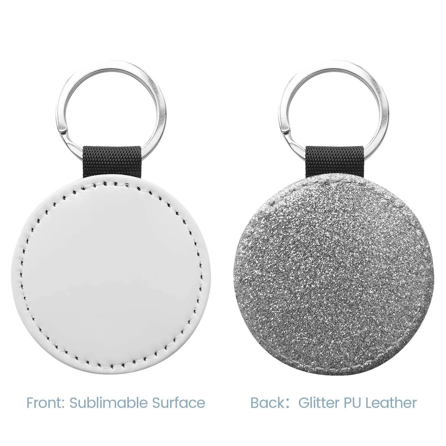 10 упаковок, брелок для сублимации, блестящий брелок из искусственной кожи, брелок для ключей «сделай сам», теплопередача (серебристый круглый)