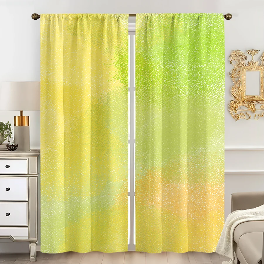2 Stück mehrfarbige Vorhänge mit gelb-grünem Farbverlauf und Sprenkelmuster, Stangentaschen-Design für Schlafzimmer und Wohnzimmer