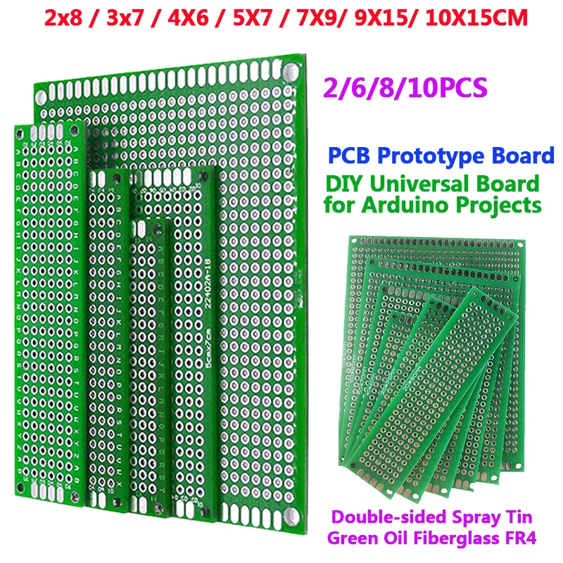 2-10PCS Board Green Double Sided Circuit Board PCB Prototype 2x8 3x7 4x6 5x7 7x9 9x15 10x15CM For DIY Soldering or Arduino