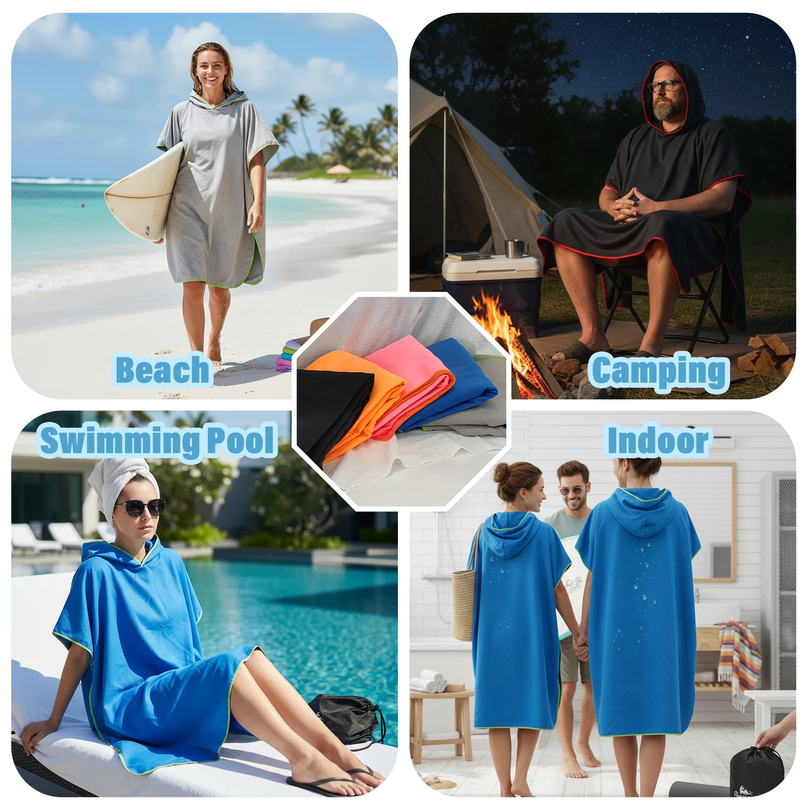 plus Size Quick-Dry Hooded Beach Towel Changing Cape High Absorbency Swim Surf Robe for Easy Carry And Quick Drying