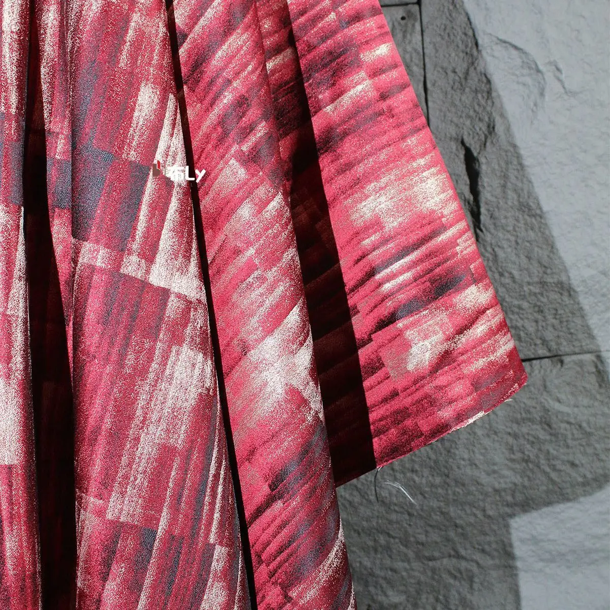 Red Oil Painting Tie Dye Irregular Jacquard Fabric, Gradient Washed Texture, For Designer DIY Fashion Material