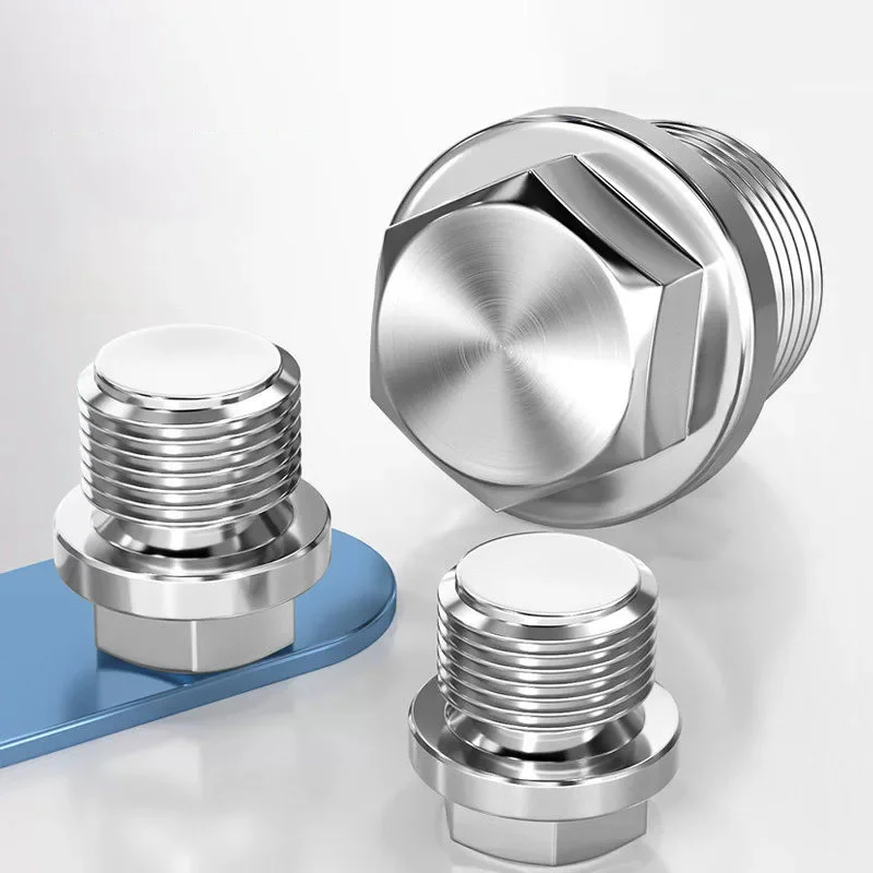 1PC 316 Stainless Steel Hex Flange Plug with Edge, Oil Drain Blanking Plug, Water Pipe Metric Thread M8-M60 Heavy Duty