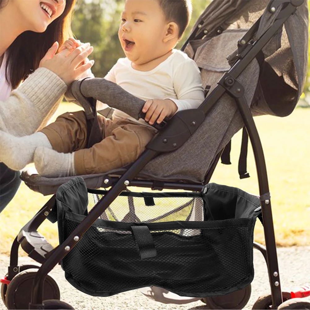 2 Pcs Toy Stroller Basket for Laundry Baby Clothes Organizer Umbrella Storage Bag Mesh Black Food Accessories Shopping Child