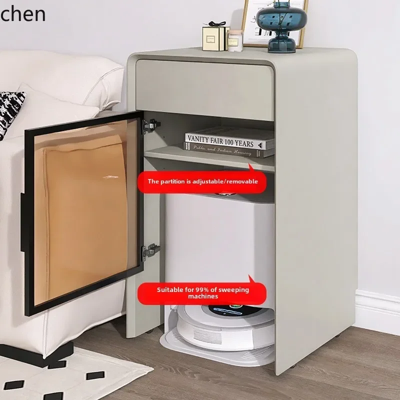 W5.19 all solid wood sweeping robot cabinet storage cabinet paint movable side cabinet decoration