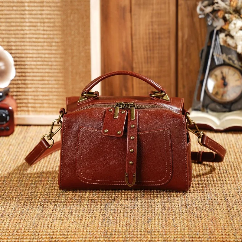Minimalist Mini Crossbody Bag for Women Genuine Leather Full Grain Leather Vegetable Tanned Strap Top Handle Luxury Handbag