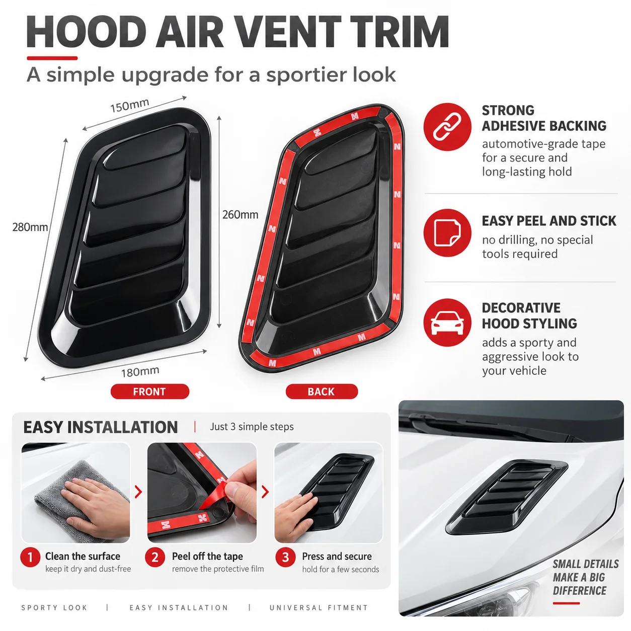 2PCS Air Vents Car Hood Aerator Auto Bonnet Tuning Kia Universal Carbon Fiber Decoration Scoop Grill Cover Flow for Offroad